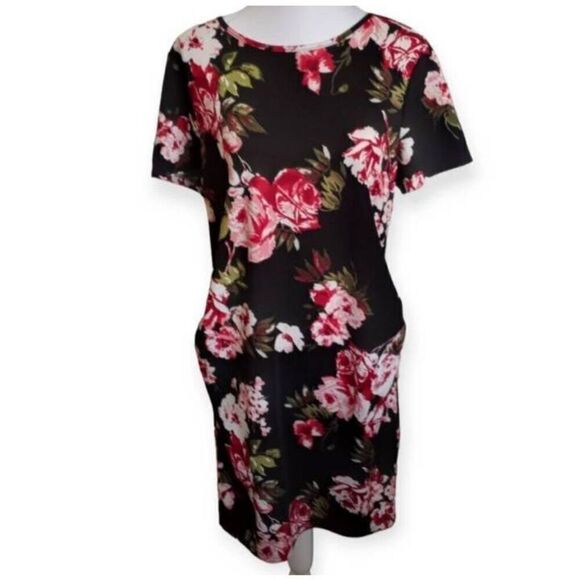 SHEIN BLACK & PINK FLORAL DRESS SZ.14 EUC. - Picture 1 of 6
